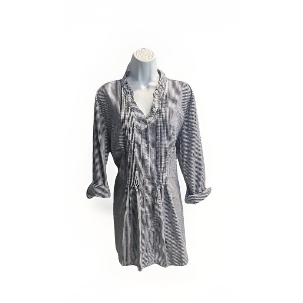 Style & Co Tunic Shirt Women's Size 18 Blue White Striped Tie Back Button Front